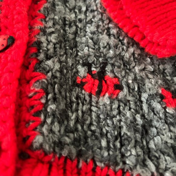 Handmade Toddler Hooded Cardigan Sweater Gray Red Ladybug Details & Buttons 2T - Picture 3 of 5